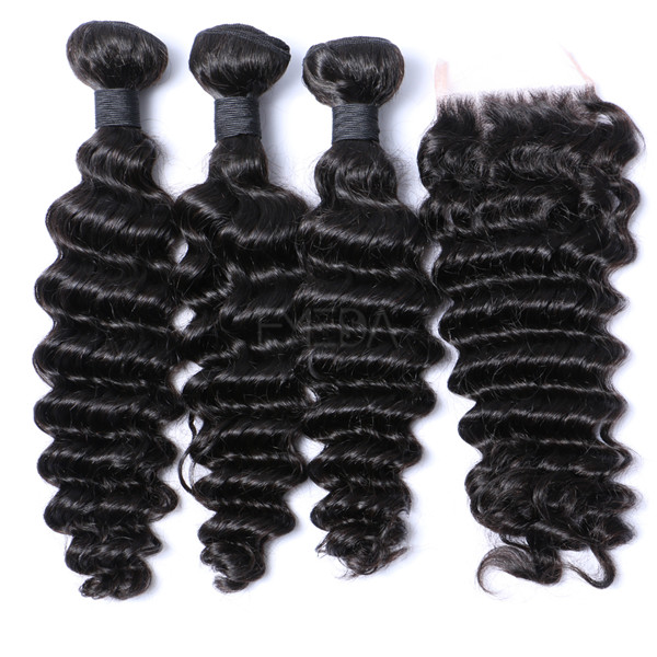 Virgin Human Hair Bundles With Closure Real Human Indian Hair   LM037